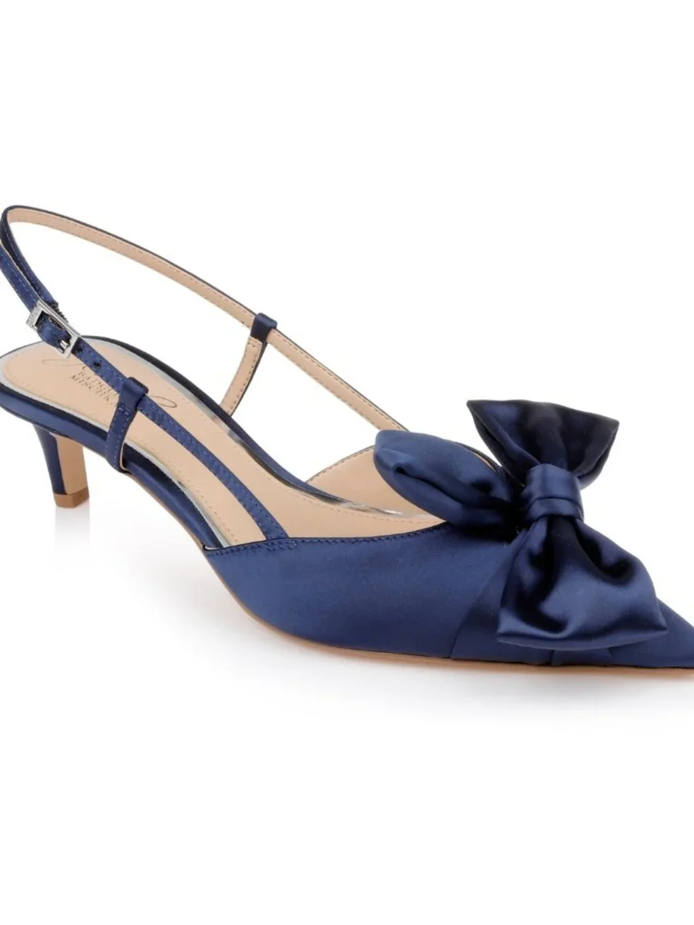 Jewel Badgley Mischka Shoshana Slingback Pumps - Navy Satin, Size: 7.5